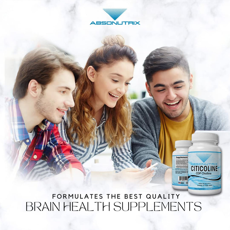 [Australia] - Absonutrix Citicoline CDP Choline 530mg, Nootropic Supplement, GMP Certified, Third-Party Tested, Easy to Swallow, 120 Veg caps, Improves Cognitive Skills, Supports Memory, Non-GMO, Made in USA 