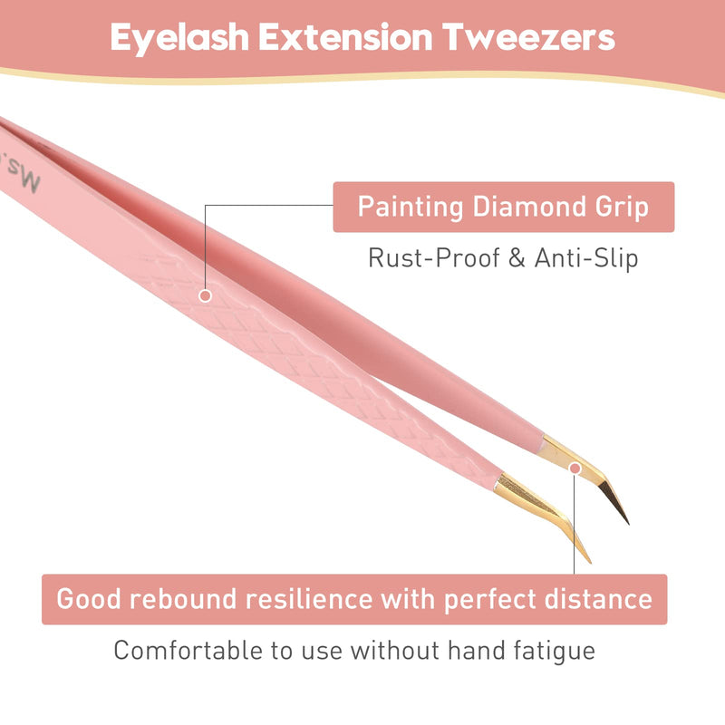 [Australia] - Ms.Queen Lash Tweezers Set,Professional 4Pcs 45 90 Degree Curved and Isolation Lash Tweezers for Eyelash Extensions 4PCS SET M018b4 
