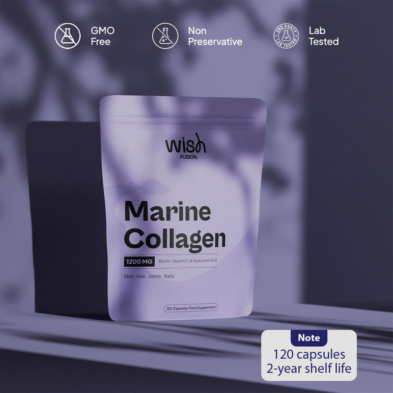 Marine Collagen Supplements for Women 100% Pure with Biotin, Vitamin C and Hyaluronic Acid for Hair, Skin and Nails Vitamins, Marine Collagen Capsules to Support Joints, 120 Capsules