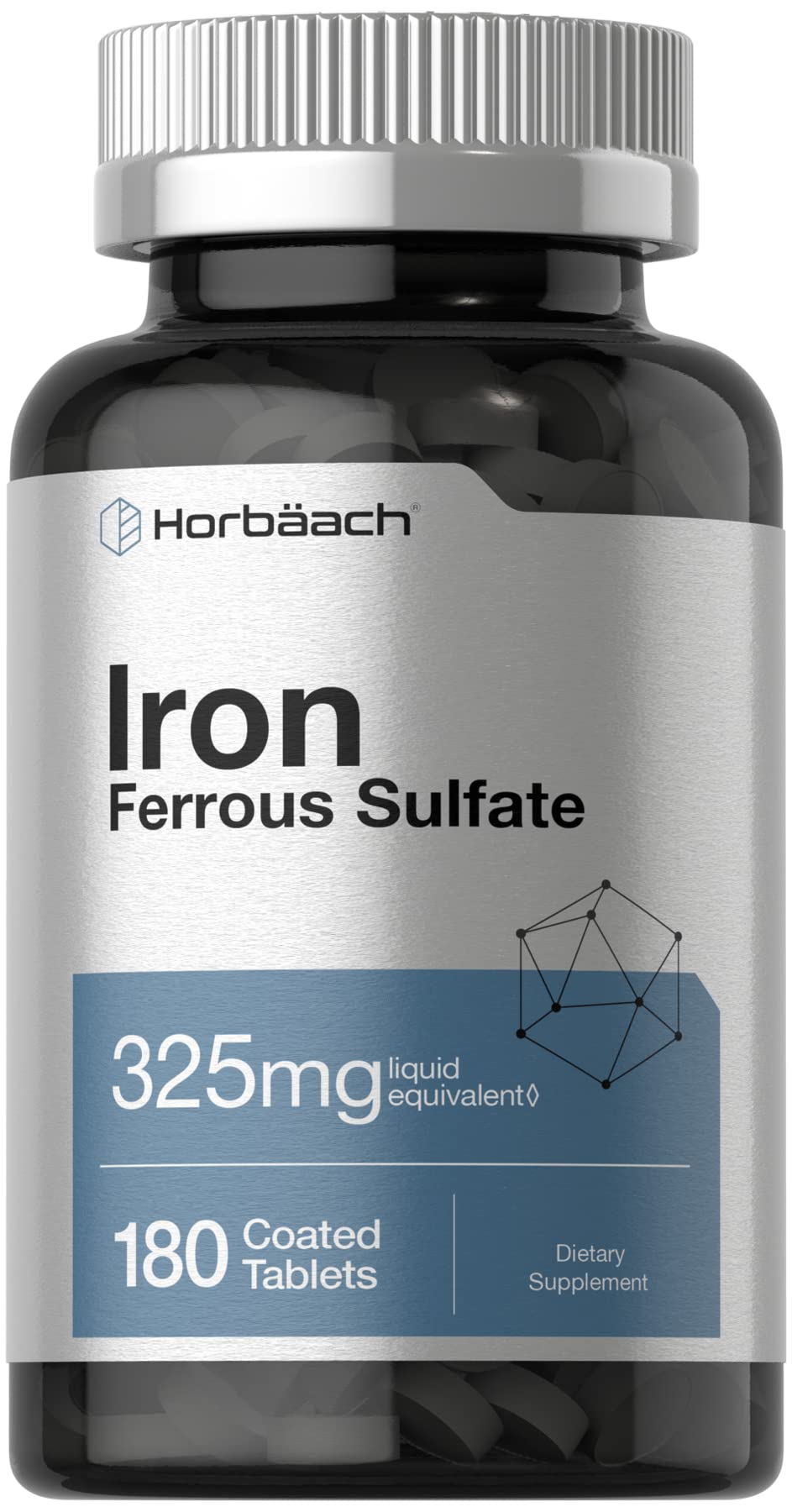 Horbäach Iron Ferrous Sulfate 325mg | 180 Count | Vegetarian, Non-GMO & Gluten Free Dietary Supplement 180 Count (Pack of 1)