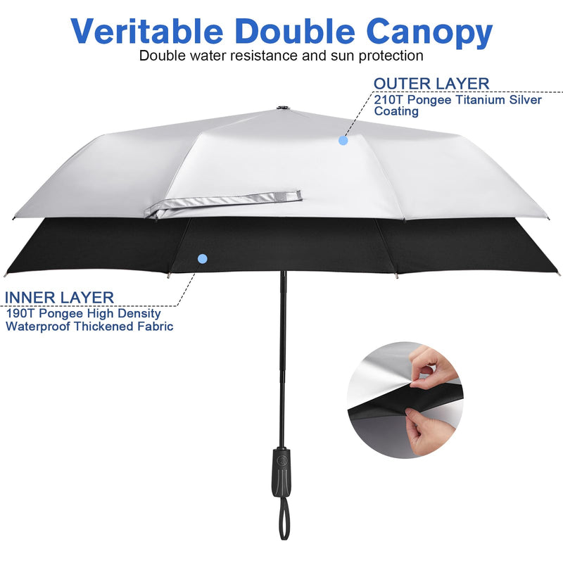 G4Free 46" Sun Umbrella with Double Layer 62" Automatic Open Golf Umbrella Oversize Windproof