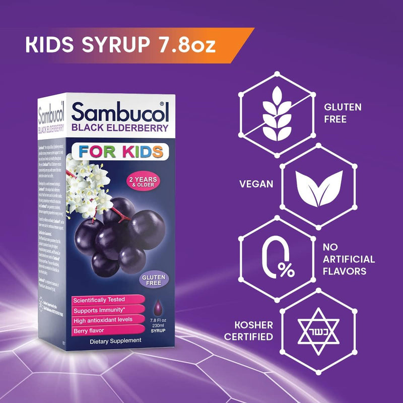 Sambucol Black Elderberry Syrup for Kids - High Antioxidant - 7.8 Fl Oz | Elderberry Liquid with Vitamin C for Kids, High Antioxidants, Daily Wellness Support, Berry Flavor 7.8 Fl Oz (Pack of 1)