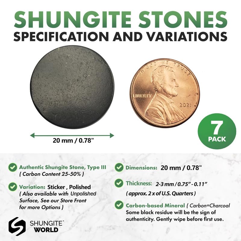 [Australia] - 7 pcs Shungite Sticker for Cell Phone Case Tablet Laptop Computer - Round Dot Healing Energy Shungite Stones Protection Plate with Carbon Fullerenes (Polished, 20 mm / 0.78") Polished 20 mm / 0.78" 
