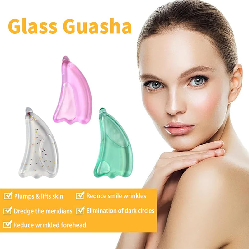 Reusable Glass guasha, hot and Cold Compress guasha for Puffiness and Redness Reducing Skin Care Routine, Self Care Gift for Men Women (Green) Green
