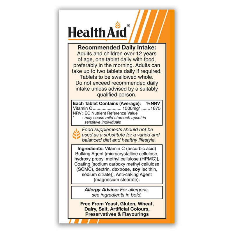 HealthAid Vitamin C 1500mg - Prolong Release - 100 Vegan Tablets 100 count (Pack of 1)