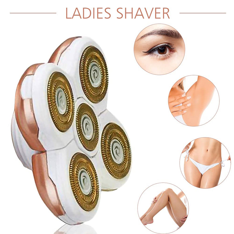 [Australia] - Women's Electric Shaver Replacement Heads : 5 Legs Hair Removal Razor Replacement Heads 4D Floating Heads Replacement Blades for Women 
