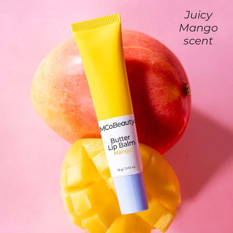 MCoBeauty Luscious Butter Lip Balm - Mango | Lip Gloss with Shea Butter Vitamin E, Hydrating Lip Care Treatment, Balm, Vegan & Cruelty Free