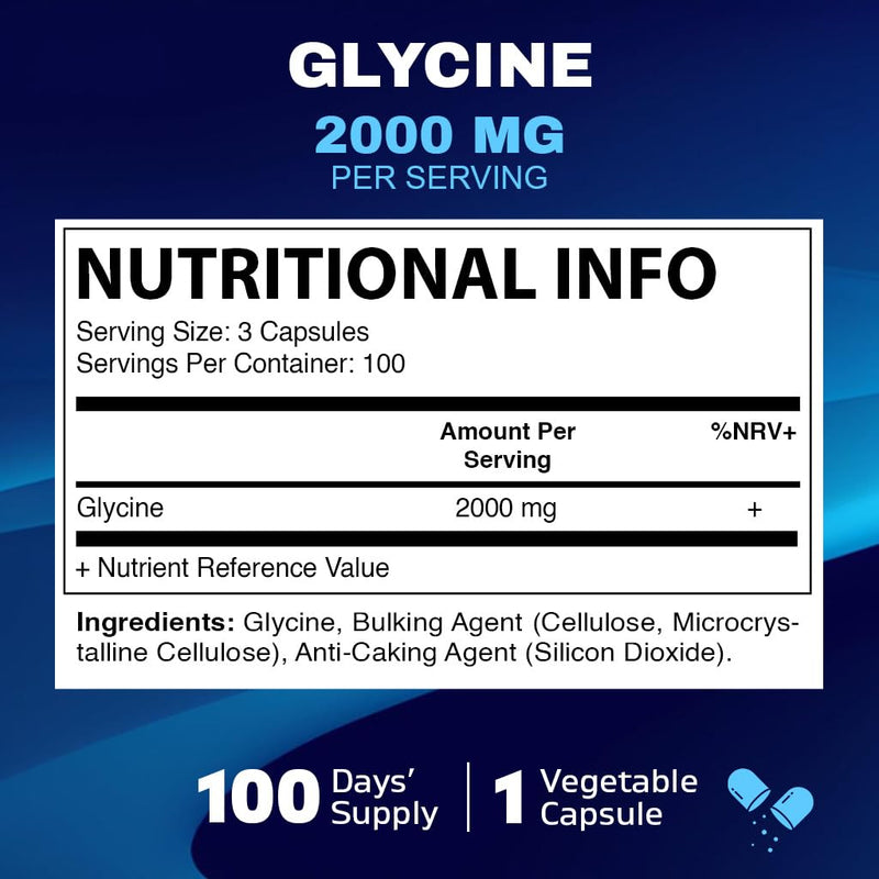 Vitamatic Glycine Supplement, 2000mg Per Serving, 300 Count, Non-GMO, Gluten Free