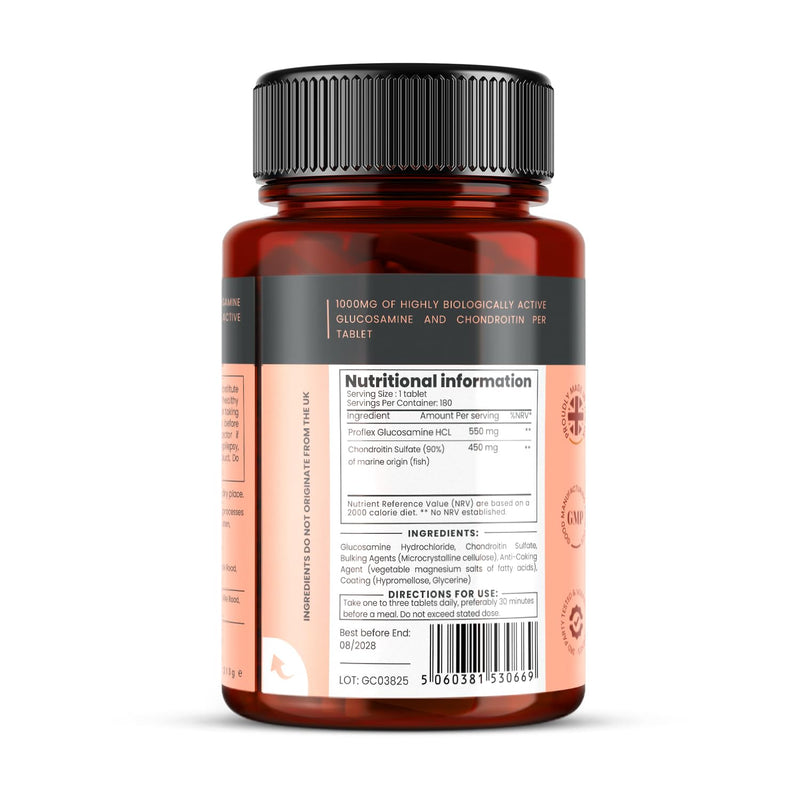 Glucosamine & Chondroitin 1000mg – High Strength Joint Support – Pureflex™ Glucosamine HCL + Marine Chondroitin – 360 Tablets (2×180) – 1 Year Supply – Premium Biologically Active Formula 180 count (Pack of 2)