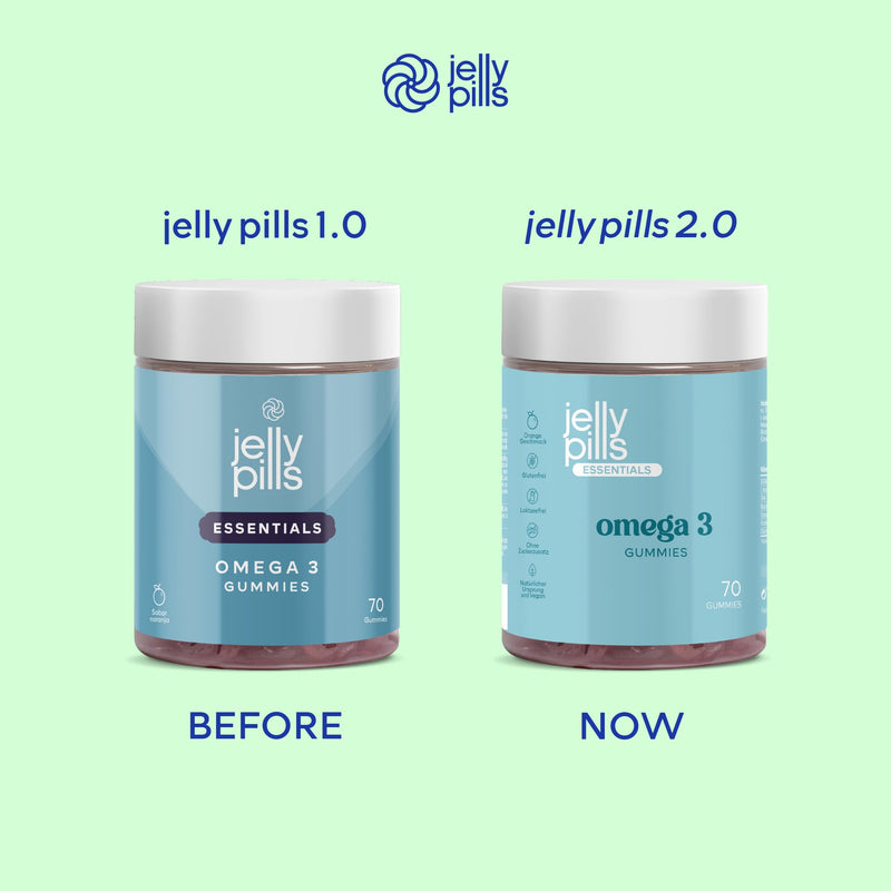 [Australia] - Jelly Pills® Concentrated Omega-3 Gummies (DHA + BCAA) and B Group Vitamins - 70 vegan orange flavored gummies - no added sugar - for children and adults 