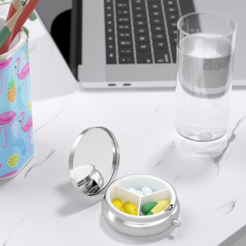 Pill Box, Small Pill Case for Purse & Pocket, Travel Medicine Organizer | Cute Travel Medicine Organizer, Portable Medicine Container Holder to Hold Vitamins, Medication, Fish Oil & Supplement Green Leave Cat