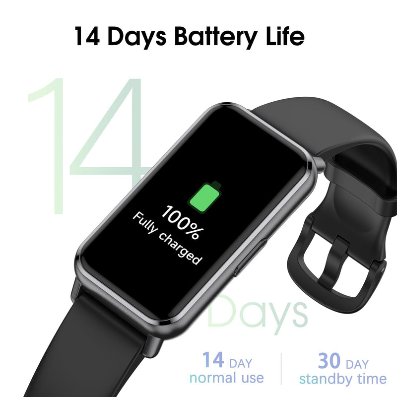 [Australia] - Long Battery Pedometer Watch 14 Days Battery Life, Slim Design No App/Phone Required Fitness Tracker, 50 Meters Waterproof Smart Watch, Heart Rate & Blood Oxygen Monitor Step Counter for Men Women Black 