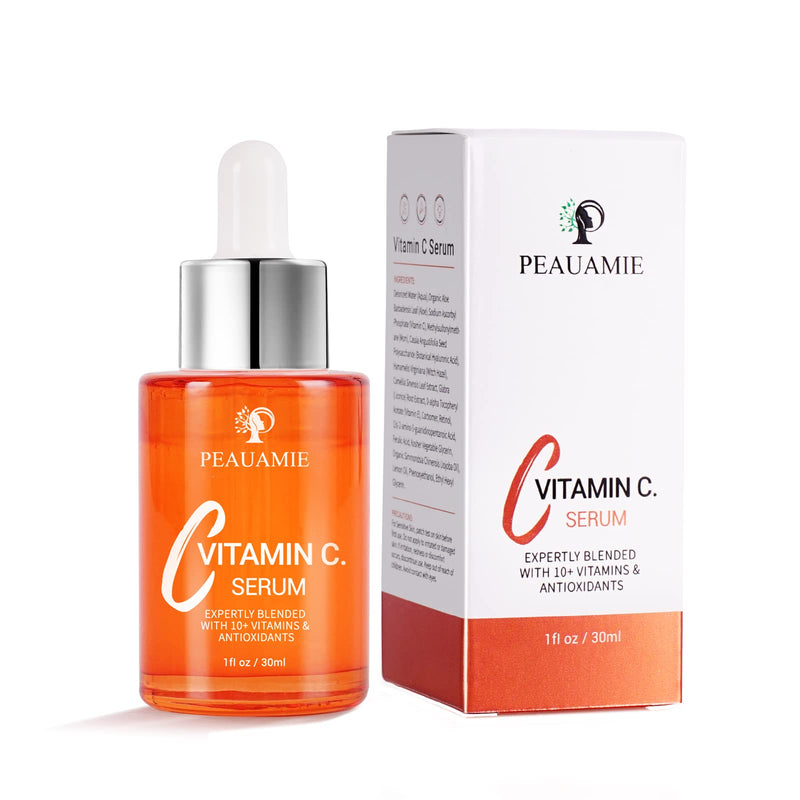 Peauamie Vitamin C Serum for Face Anti Aging with 2% Hyaluronic Acid and 1% Retinol Ferulic Acid,Moisturizer for Fine Lines and Wrinkles 1 Fl Oz x 2 Pack 1 Fl Oz (Pack of 2)