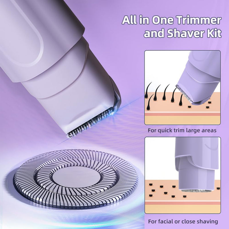 [Australia] - 2 in 1 Women's Electric Shaver, Dual Head Bikini Hair Trimmer, IPX6 Waterproof, Wet & Dry, Bikini Underarm Leg Arm Body Facial Epilator, (Purple) Purple 