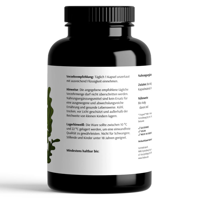 [Australia] - HEBESO® IOD made from organic kelp - 365 vegan capsules - with 195 µg natural iodine per capsule - high-dose extract from brown algae - enriched with organic acacia fibers for intestinal health 