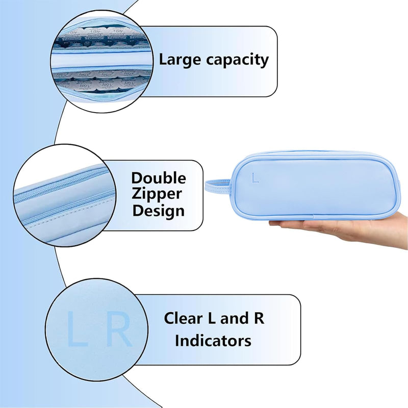 [Australia] - Daily Contact Lens Organizer case,Portable Storage Case for Disposable Daily Contact Lenses, Travel Storage Case with Clearly Labeled R & L, Storage up to 60 lenses (Blue) Blue 