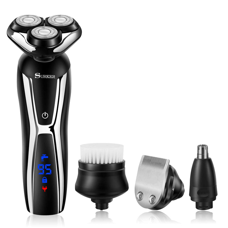 [Australia] - SURKER Electric Shaver Razor Cordless Beard Trimmer for Men Nose Hair Trimmer 3 in 1 Grooming Kit Plus 1 Facial Cleansing Brush Waterproof USB Rechargeable Dry Wet 