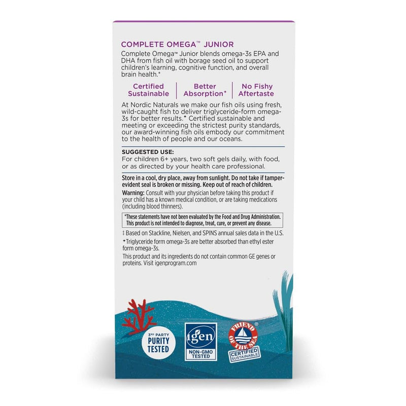 [Australia] - Nordic Naturals Complete Omega Jr., Lemon - 180 Mini Soft Gels - 283 mg Total Omega-3s & 35 mg GLA - Healthy Cognition, Nervous System Function - Non-GMO - 90 Servings 180 Count (Pack of 1) Standard Packaging 