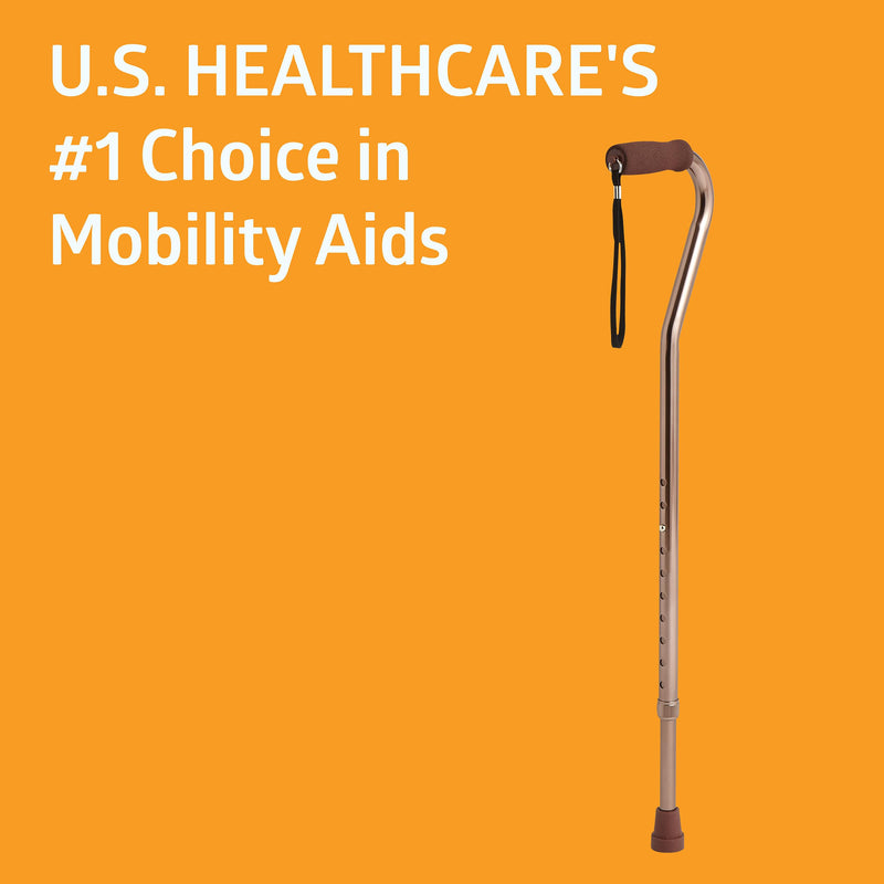 Medline Aluminum Offset Walking Cane, Adjusts 29-38" & Supports up to 300 Lbs. - Mobility Aid Provides Balance for Seniors & Adults Bronze