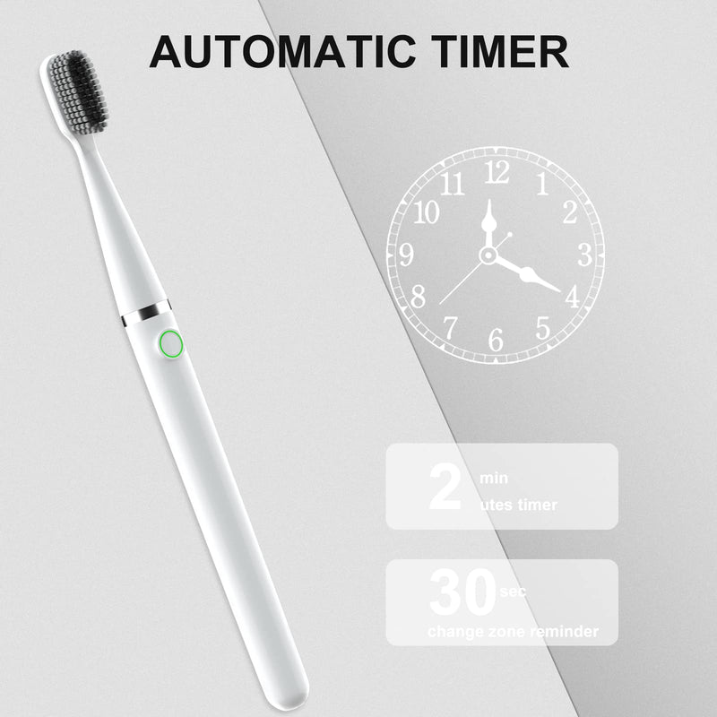 Sonic Electric Toothbrush with 6 Brush Heads，DC Rechargeable Electronic Toothbrush for Adults, Travel Toothbrush, IPX7 Waterproof, 2 Mins Timer (White) White