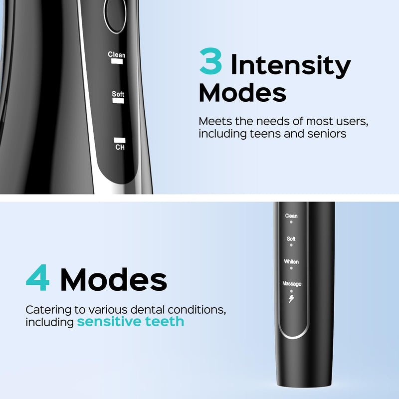 [Australia] - COSLUS Portable Water Flosser with Electric Toothbrush Combo: 2-in-1 Oral Clean Kit for Teeth, Braces, Gums Care - Brushing & Flossing for Adults, Family, Travel Use, BPA-Free, Black, C20 & C41 