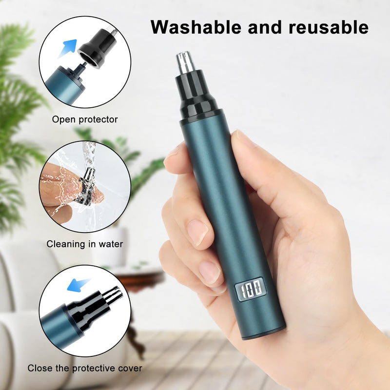 [Australia] - OWill 2 in 1 Nose Hair Trimmer Men/Women, Type-C Rechargeable Digital Power Display Full Aluminum Body Nose Trimmer, Washable Nose Hair Trimmer 