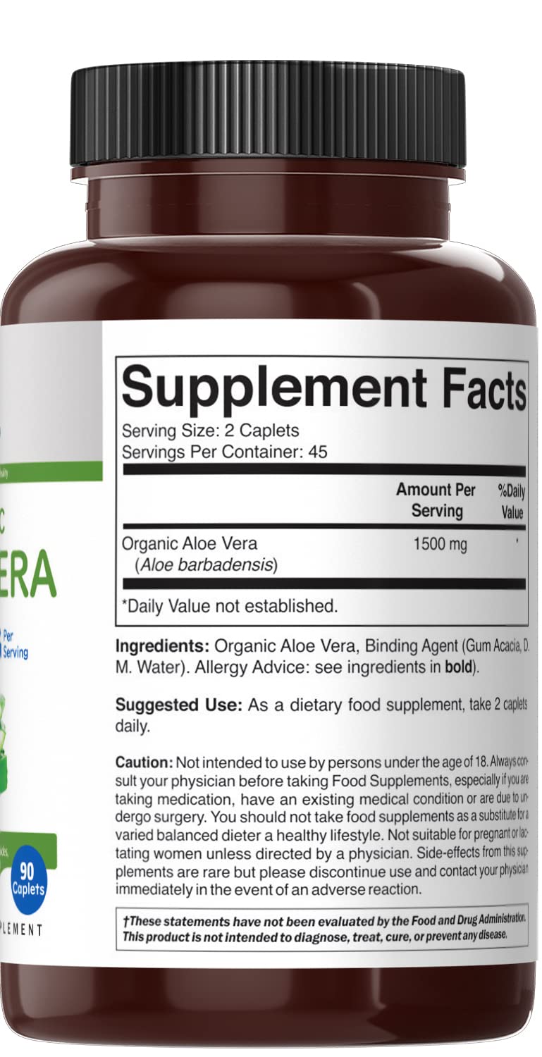 [Australia] - Brieofood Organic Aloe Vera 1500mg, 45 Servings, Vegetarian, Gluten Free, 90 Vegetarian Tablets 