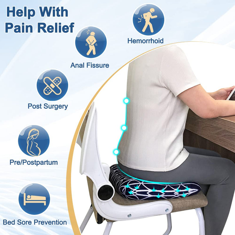 [Australia] - AOSSA Donut Pillow for Bed Sores, Pressure Relief Butt Cushions, Medical Sacral Square Donut Cushion, BBL Pillow for Sleeping, Bed Sore Prevention Pad, Long Sitting Tailbone Pain Navy Blue 
