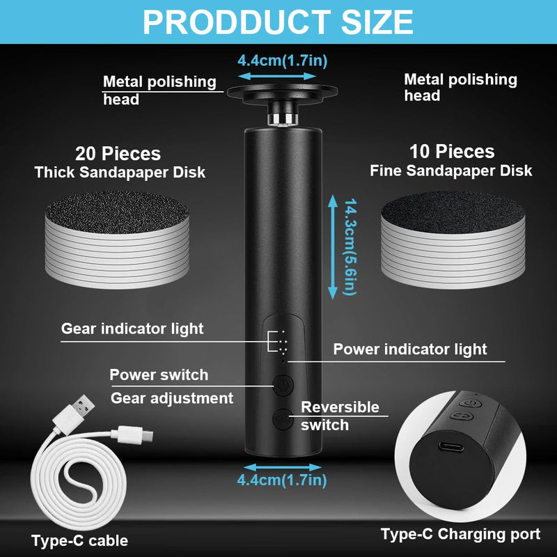 [Australia] - ACWOO Electric Callus Remover, Rechargeable Electric Foot Callus Remover Set with Interchangeable Foot Files, 9 Speeds, Foot Care Set for Cracked Heels, Calluses, Dead Skin (Black) Black 