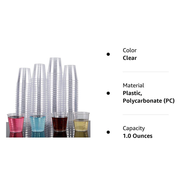 [Australia] - Zcaukya 100 Shot Glasses, 1oz Clear Plastic Disposable Hard Cups, Mini Cups Great Container for Sauce, Sample Tasting, Jello Shots, Pudding 