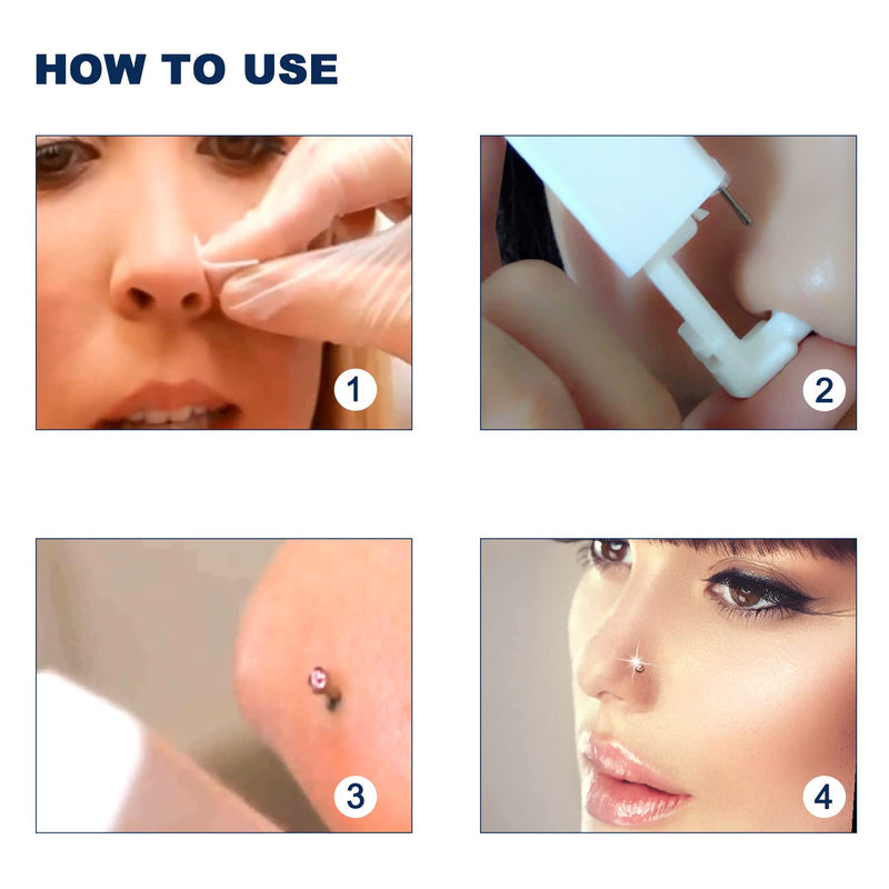 [Australia] - 4-Pack Disposable Self Piercing Kit with Built-in Nose Studs, Very Safe Piercing Gun, Simple and Convenient Operation, Ideal for Family Use (White + Pink) White+Pink 