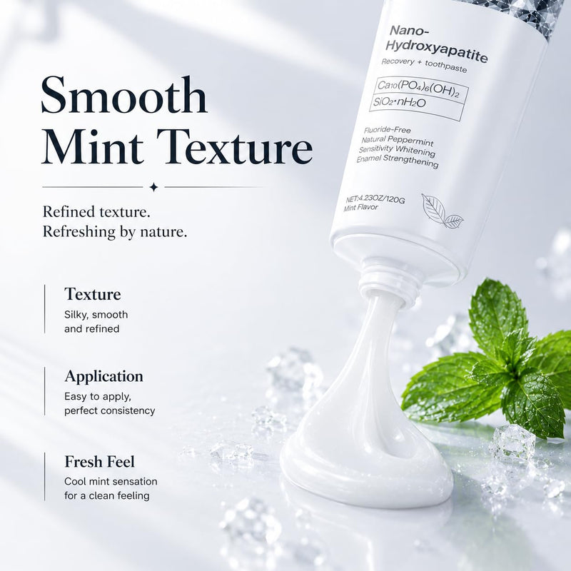 7.5% Hydroxyapatite Toothpaste for Enamel Protection, Fluoride-Free Formula with Gentle Mint, for Sensitive Teeth, Daily Protection, Long-Lasting Fresh Breath, 4.23 Oz (Grey，2PC) Grey 4.23 Fl Oz (Pack of 2)