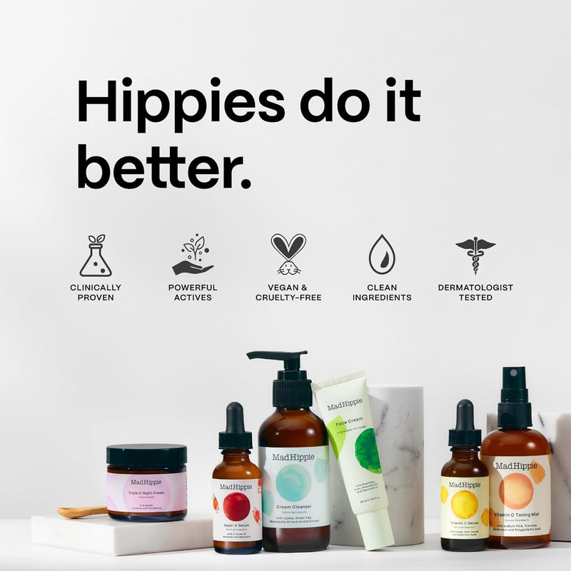 Mad Hippie Cleansing Oil for Face - Deep Cleansing Facial Cleanser & Makeup Remover for Dry, Sensitive, Acne-Prone Skin with Vitamin C-Rich Rosehip Oil, 2 Fl Oz