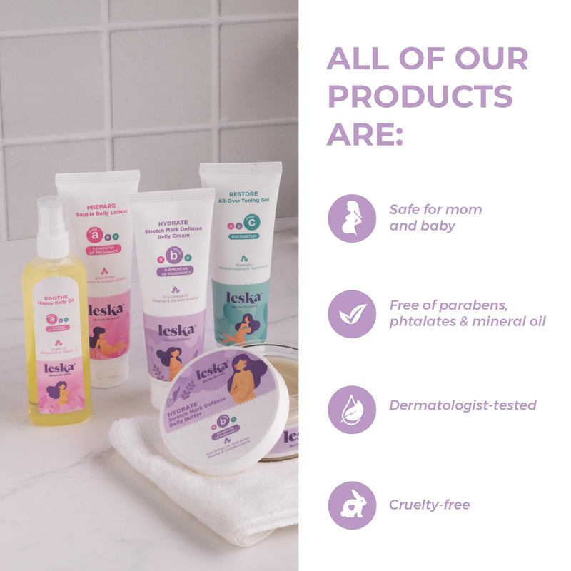 [Australia] - Pregnancy Stages A & B Set | Belly Lotion, Belly Oil, Stretch Mark Defense Cream & Belly Butter | Pregnant Mom Months 1-9 | Part of Complete 3-Part Pregnancy Skincare System (Set of 4, 4-4.93oz) 1-6 Month, 4-Pack 
