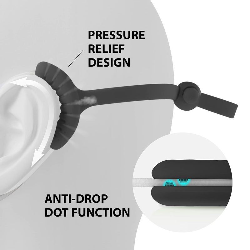 [Australia] - BONE Mask Tie (3 Packs), Face Mask Holder, Adjustable & Skin-Friendly Silicone Extender Strap, Ear Savers for Kids & Adults (Black) Black 