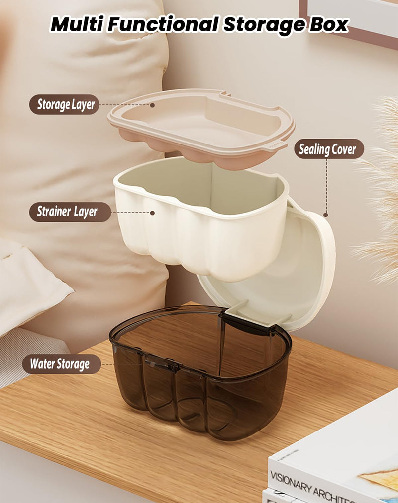 [Australia] - AARAINBOW Retainer Cleaner Case, Leak Proof Denture Bath Box with Strainer Basket, 2 in 1 Denture Container for Travel, Braces Storage Bath Box Mouth Guard Cleaning Denture Holder (D White) D White 