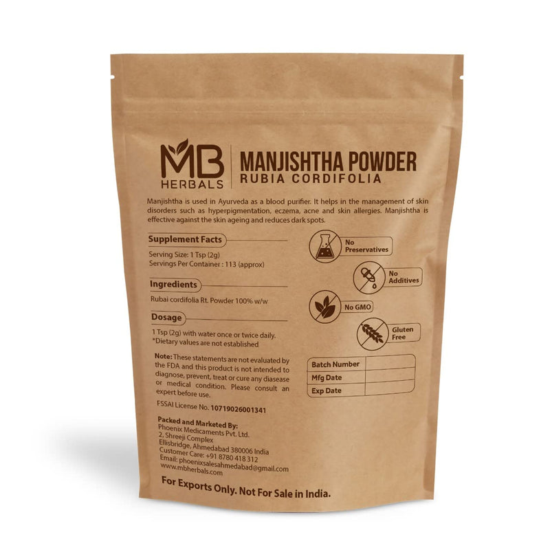 [Australia] - MB Herbals Manjishtha Powder 100g | Rubia cordifolia Root Powder | Indian Madder Root Powder 