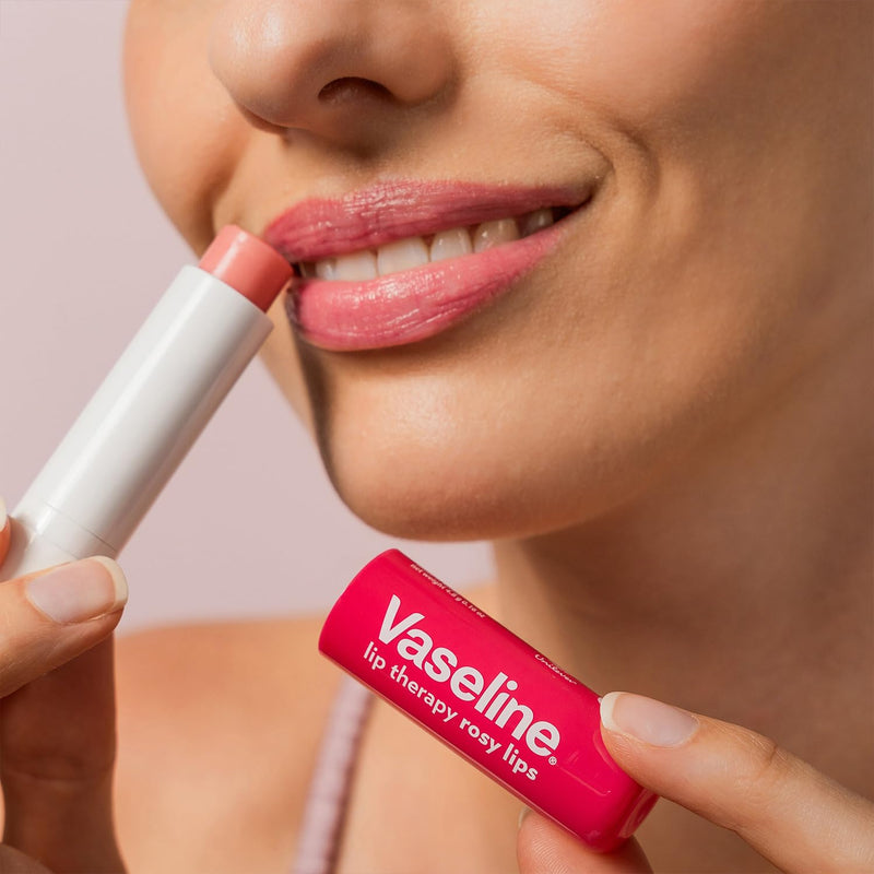Vaseline Lip Therapy Variety 4-Pack – Original + Rosy Lips Moisturizing Lip Balm with Vitamin E, 0.16 Oz Ea