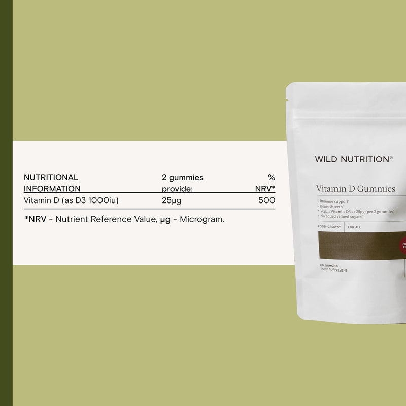 Wild Nutrition Food-Grown Adult Vitamin D Gummies | High Strength Immune Support | Bone, Muscle & Teeth Health | Made with 13 Whole Fruits | Natural Fruit Gummies | 60 Gummies
