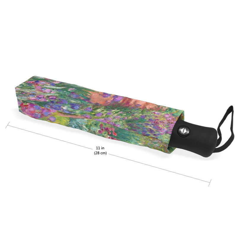Auto Open Close Umbrella, Iris Garden At Giverny Monet Folding Travel Umbrellas for Rain and Sun