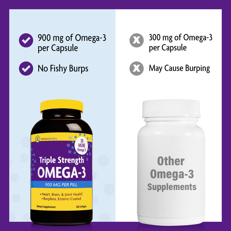 [Australia] - InnovixLabs Triple Strength Omega 3 Fish Oil Supplement, 900 mg, Pure EPA DHA Omega 3 Supplement Brain and Joints, Burpless Omega-3 for Women and Men with Enteric Coating, 200 Capsules 