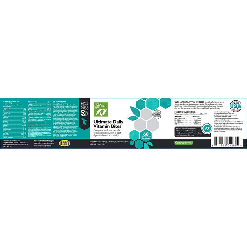 Only Natural Pet Ultimate Daily Vitamins - Complete Multivitamin Supplement for Dogs Balanced Health & Vitality - Senior Small & Large Canine Food Immune Digestive Support -60 Soft Chews (Pack of 1) 60 Count (Pack of 1) - PawsPlanet Australia
