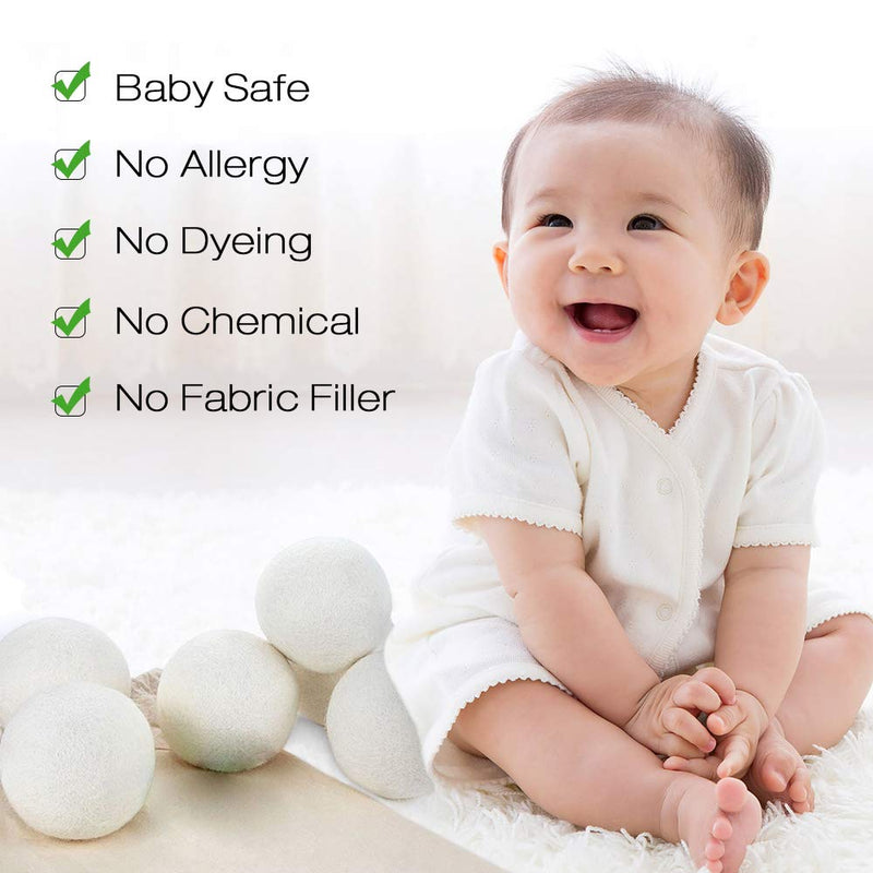 [Australia] - Wool Ball, Wool Dryer Balls XL Premium Reusable Natural Fabric Softener Pet Fur Hair Remover - Set of 6PCS (White) 