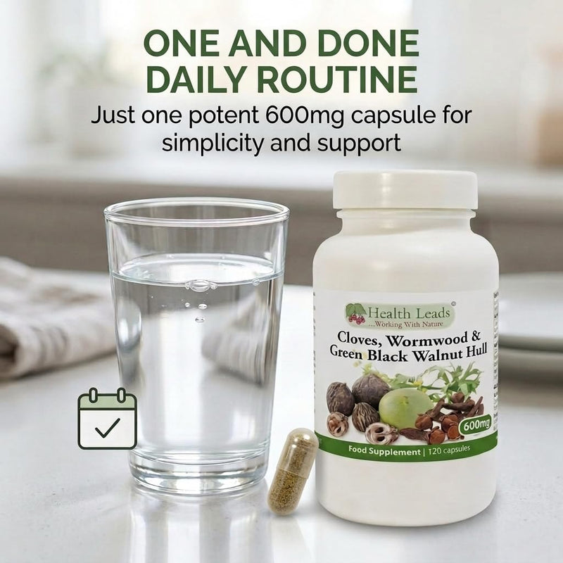 Wormwood Black Walnut and Clove Capsules 600mg Per Capsule – Triple Herbal Complex – Green Walnut Hull Extract – 120 Vegan Capsules (4 Month Supply, 1 Per Day) 120 count (Pack of 1)