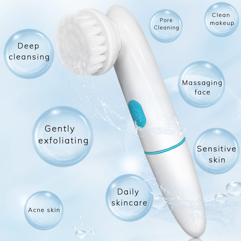 Electric Facial Cleansing Brush Set - Deep Cleansing System - Silicone & Bristle Brush Heads - 2-Speed Modes - Waterproof - Sensitive Skin