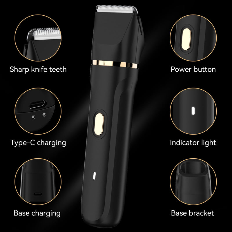[Australia] - Electric Body Hair Trimmer for Men and Women - Groin Trimmer, Bikini Shaver, Wet/Dry Groomer with Replaceable Ceramic Blade Heads, Type-C Recharge Dock, and Waterproof Hygiene Razor 
