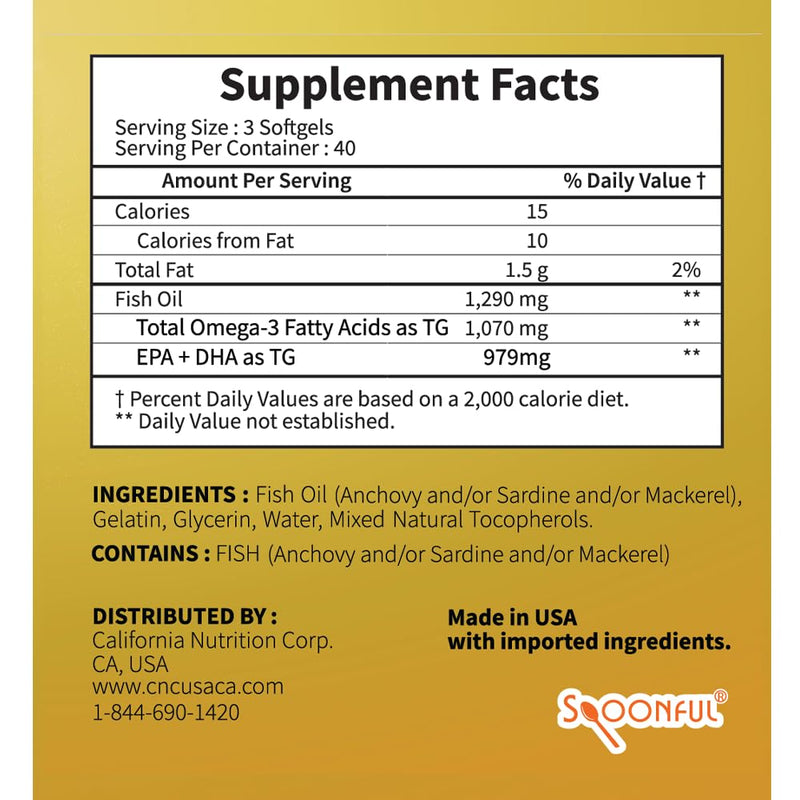 [Australia] - Spoonful Mini Omega 3 Fish Oil, iFOS Certified, 1290 mg Per Serving, 120 Softgels Pearls, Small Size Easy to Swallow Capsules for Women and Seniors, Made in USA 120 Count (Pack of 1) 