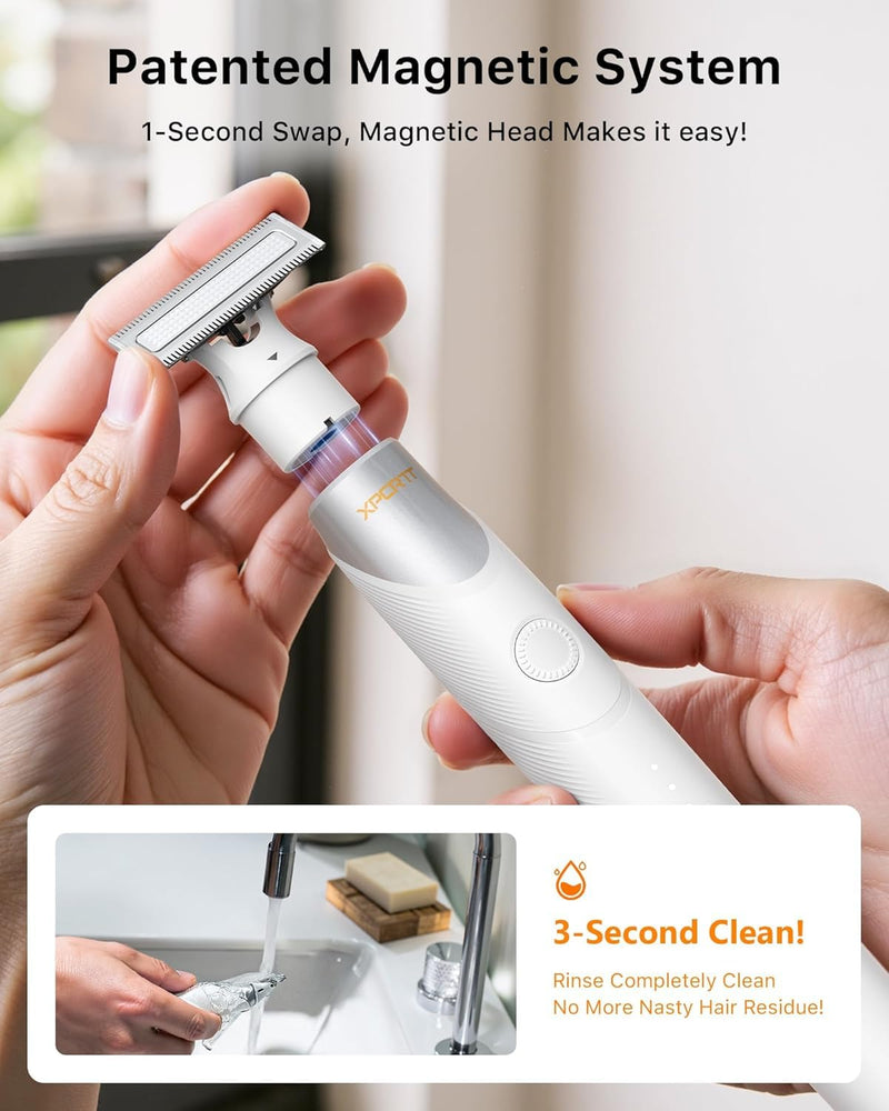 [Australia] - Electric Groin & Body Hair Trimmer - Painless Beard Razor for Men, All-in-One Body Groomer, Waterproof Wet/Dry Men's Ball Shaver with Magnetic Head, USB-C Charging, Easy Claen, White(Lite) White-Lite 