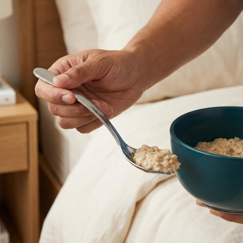 Adaptive Spoon Feed Utensils for Elderly Ergonomic Stainless Steel Angled Spoon and Fork Set for Self-Feeding Patients Comfortable Curved Tableware for Disabled and Bedridden Individuals, 5/6"