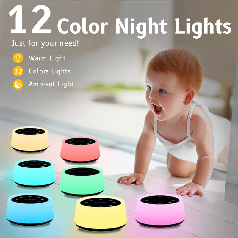 [Australia] - Sound Machine and White Noise Machine with 30 Soothing Sounds with 12 Colors Baby Night Light with Memory Function (T-Black) T-Black 